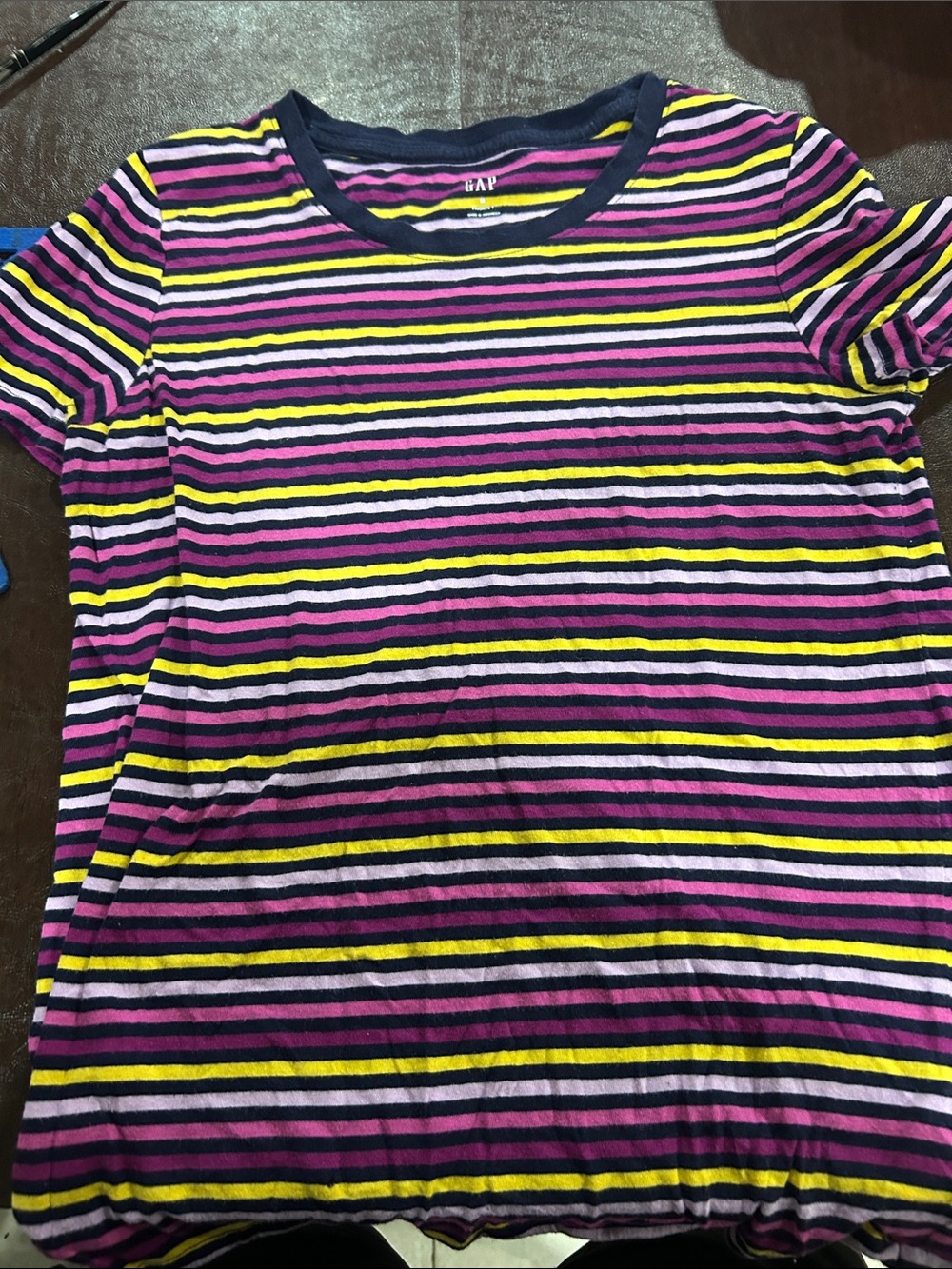GAP Navy, Pink & Yellow Striped Crew Tee